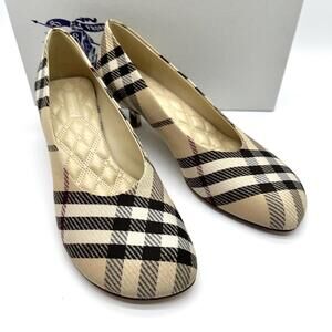 NIB Burberry Archivio Check Baby Low Pumps Alabaster IP Novacheck US 6.5 EUR 37
